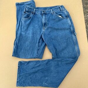 Dickies Carpenter Jeans Mens 34x36 Blue Workwear Utility Denim Hammer Loop
